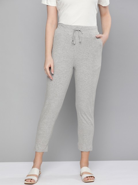

HERE&NOW Women Grey Melange Solid Straight Lounge Pants