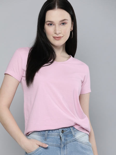 

HERE&NOW Women Lavender Cotton V-Neck T-shirt