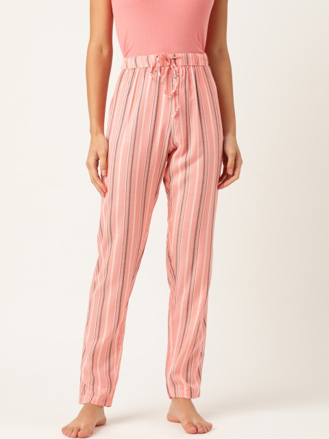 

ETC Women Pink & Charcoal Grey Striped Lounge Pants