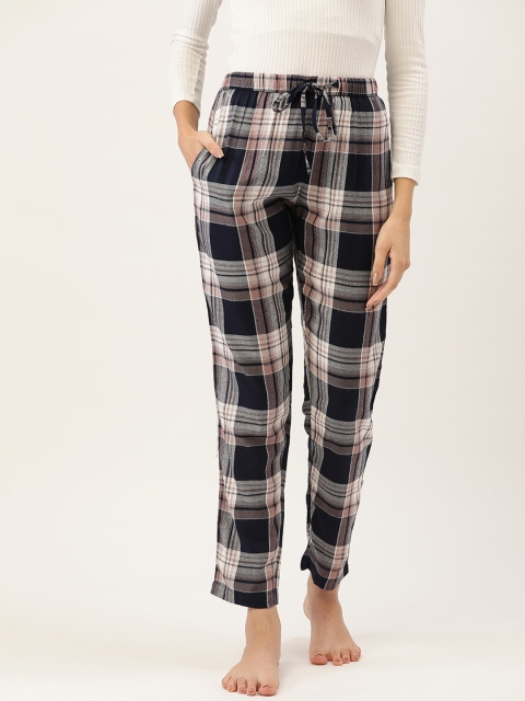 

ETC Women Navy Blue & White Checked Lounge Pants