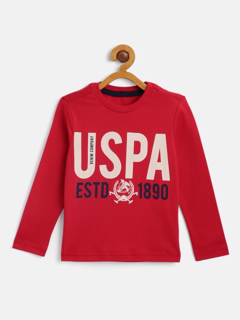 

U S Polo Assn Kids Boys Red Typography Printed T-shirt