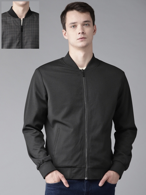 

Blackberrys Men Black & Charcoal Grey Checked Reversible Bomber Jacket