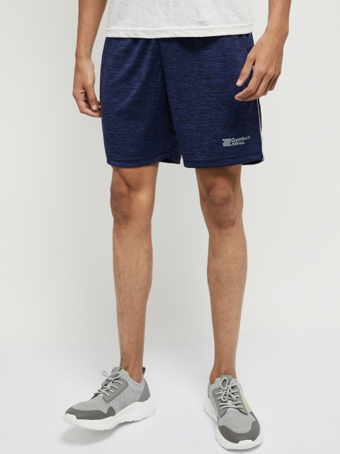 

max Men Blue Mid-Rise Self Design Sports Shorts