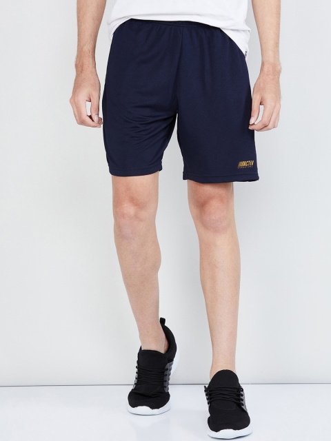 

max Men Blue & Coral Side Striped Detailed Mid-Rise Sports Shorts
