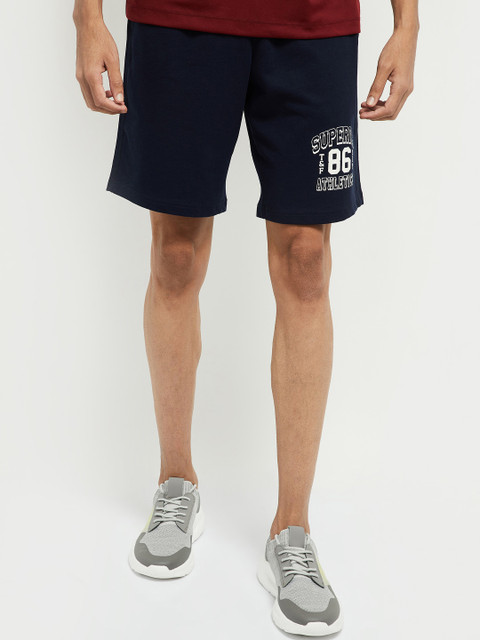 

max Men Blue Typography Printed Mid-Rise Regular Shorts