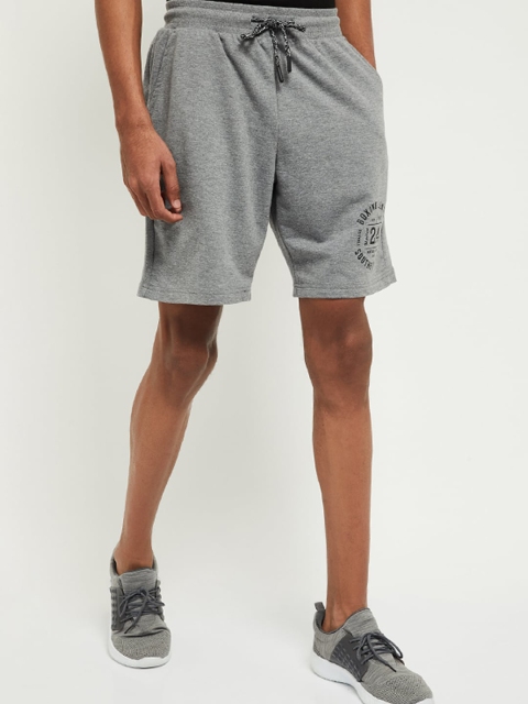 

max Men Grey Melange Mid-Rise Sports Shorts