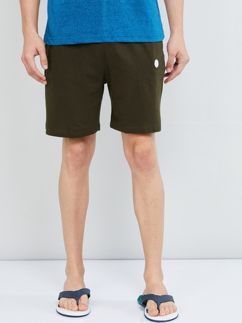 

max Men Olive Green Mid-Rise Sports Shorts