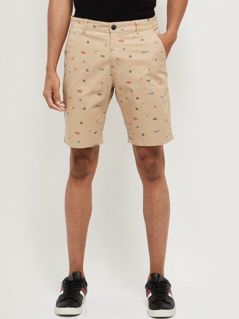 

max Men Beige Conversational Printed Mid-Rise Chino Shorts