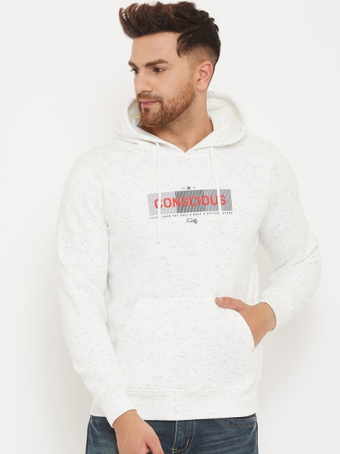 

98 Degree North Men Off White Printed Hooded Sweatshirt