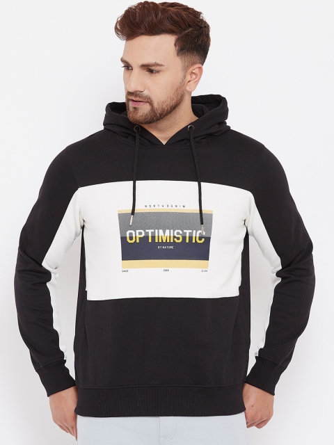 

98 Degree North Men Black & White Colourblocked Hooded Pullover Sweatshirt