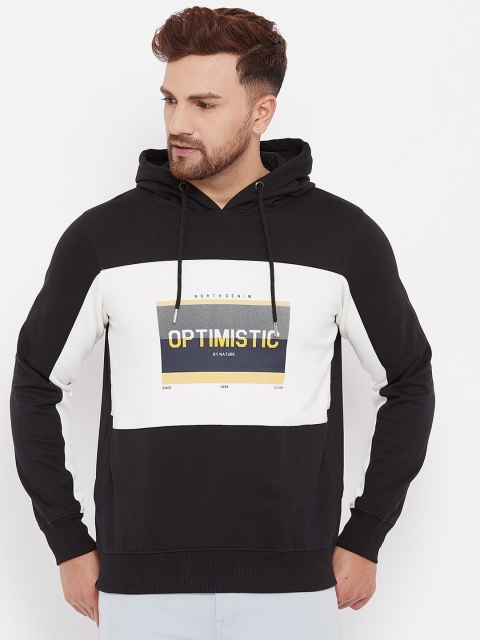 

98 Degree North Men Black Colourblocked Hooded Sweatshirt