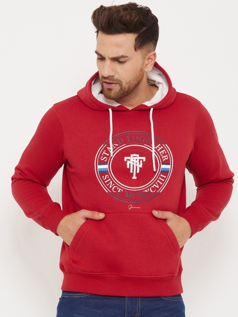 

98 Degree North Men Red Graphic Printed Hooded Pullover Sweatshirt