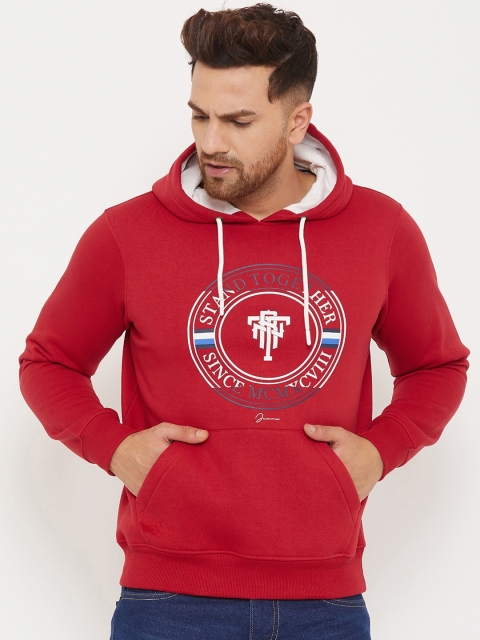 

98 Degree North Men Red Printed Hooded Sweatshirt