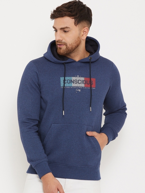 

98 Degree North Men Navy Blue Printed Hooded Sweatshirt