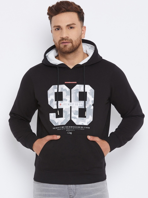 

98 Degree North Men Black Printed Hooded Sweatshirt