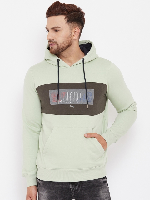 

98 Degree North Men Green Printed Hooded Sweatshirt