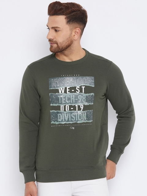 

98 Degree North Men Olive Green Printed Sweatshirt