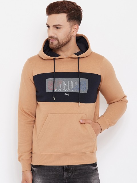 

98 Degree North Men Beige and Black Colourblocked Hooded Sweatshirt