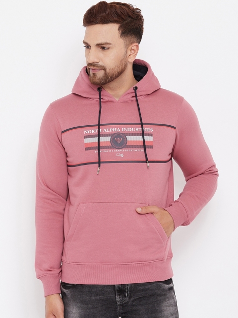 

98 Degree North Men Pink Printed Hooded Sweatshirt