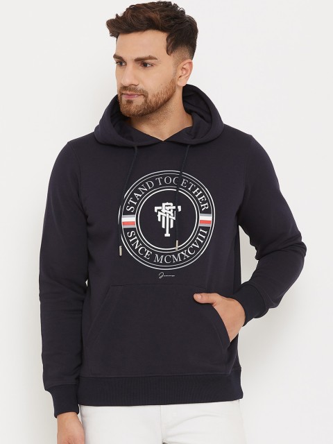 

98 Degree North Men Navy Blue Printed Hooded Sweatshirt