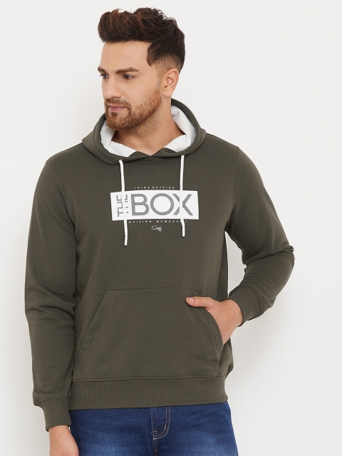 

98 Degree North Men Olive Green Printed Hooded Sweatshirt
