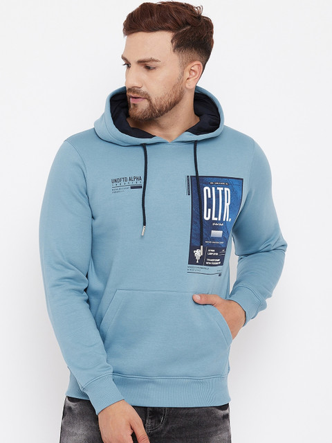 

98 Degree North Men Blue Printed Hooded Sweatshirt