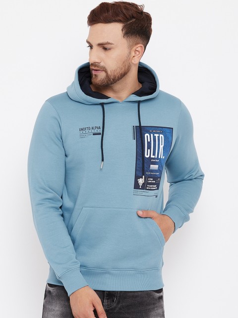 

98 Degree North Men Blue Printed Hooded Sweatshirt