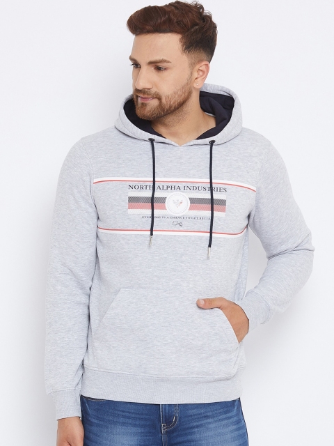 

98 Degree North Men Grey Printed Hooded Sweatshirt