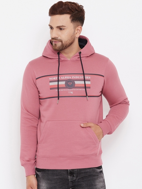 

98 Degree North Men Pink Printed Hooded Sweatshirt