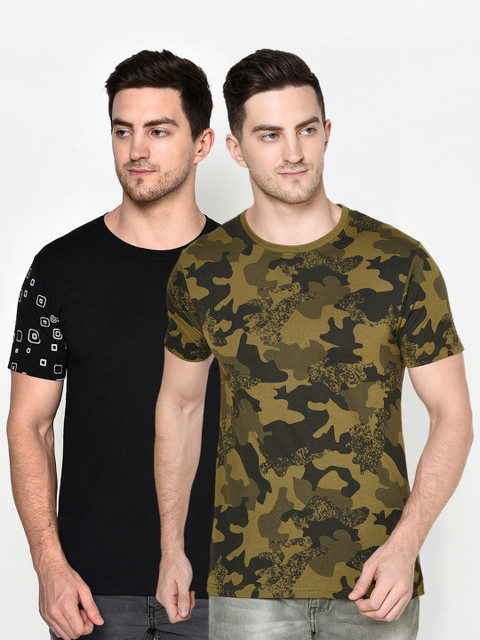 

ELEGANCE Men Pack Of 2 T-shirt, Black