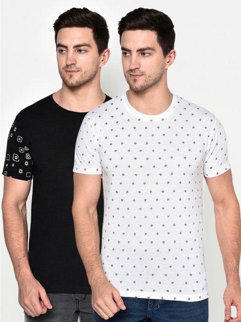 

ELEGANCE Men Pack Of 2 Black & White Printed T-shirts