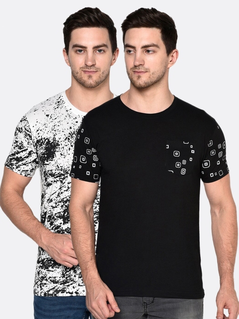 

ELEGANCE Men Pack Of 2 White & Black Printed T-shirt