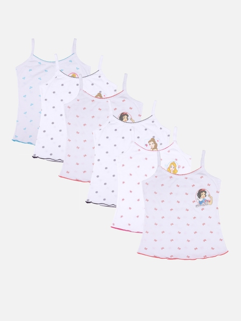 

Bodycare Kids Girls Pack Of 6 Disney Princess Printed Cotton Camisoles, White