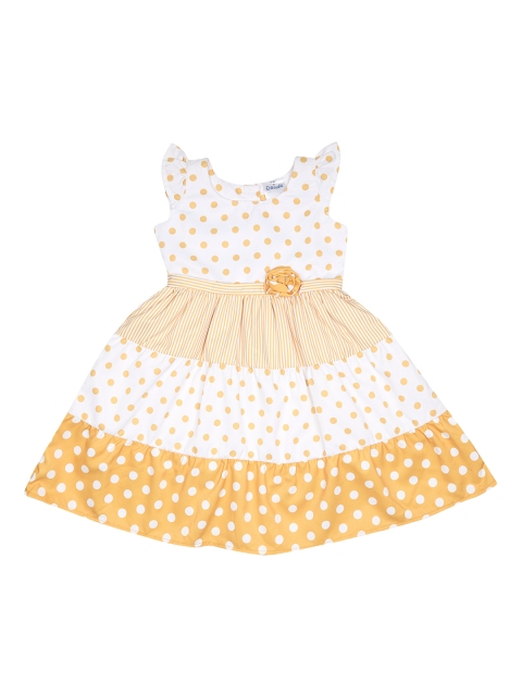 

Doodle Girls Mustard Yellow Polka Dots Printed & Striped Fit & Flare Dress