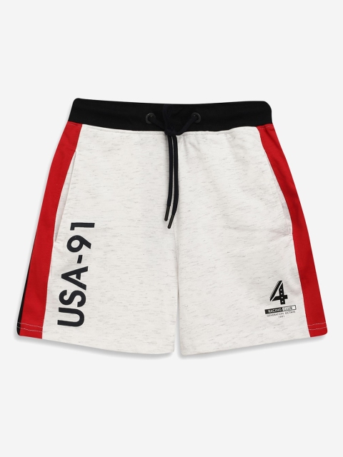 

Octave Boys White Melange & Red Colourblocked Mid-Rise Regular Shorts