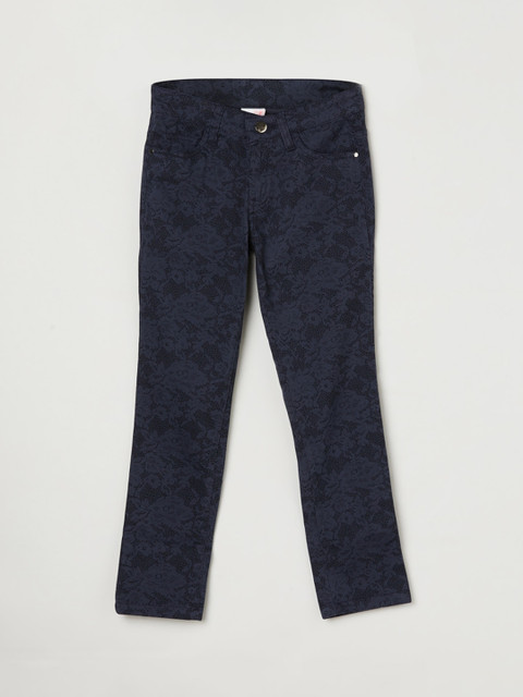 

max Girls Navy Blue Floral Printed Trousers