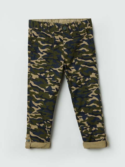 

max Boys Olive Green Pure Cotton Camouflage Printed Regular Trousers