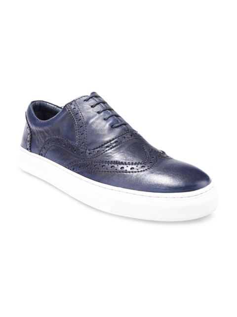

dmodot Men Navy Blue Solid Leather Brogues