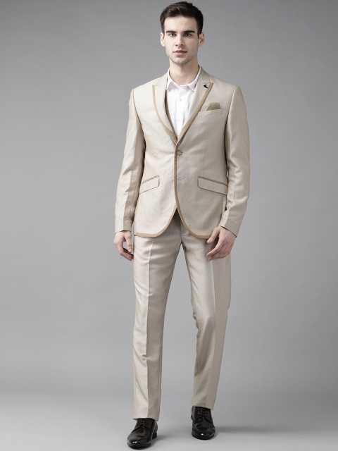 

Blackberrys Men Beige Slim Fit Self Design Single-Breasted 3-Piece Suit