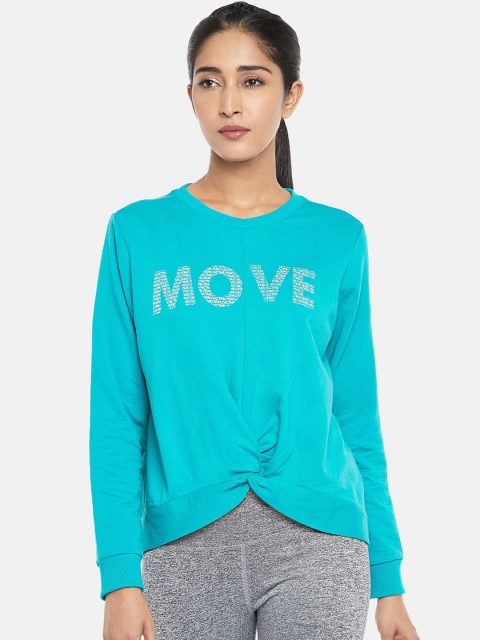 

Ajile by Pantaloons Women Blue Typography Printed Twisted Knot Sweatshirt