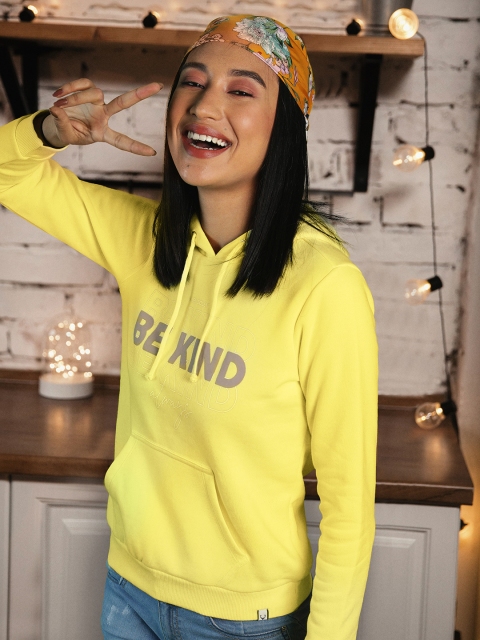 

Allen Solly Woman Yellow & Purple Typography Printed Hooded Sweatshirt