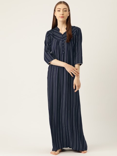 

Sweet Dreams Navy Blue & White Striped Maxi Nightdress
