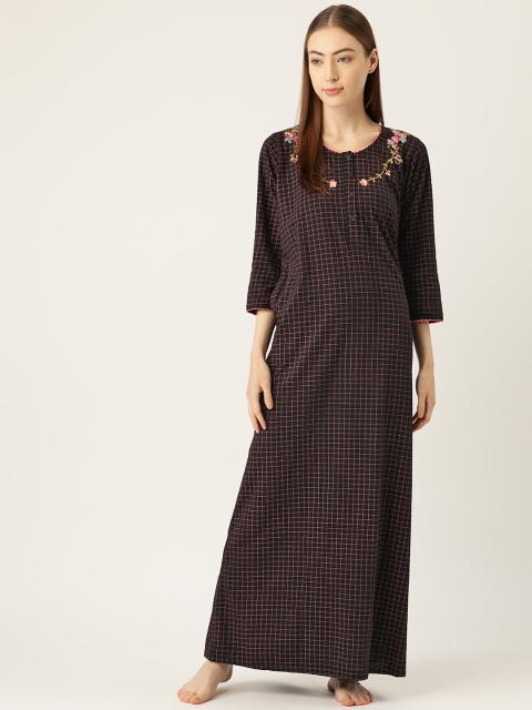 

Sweet Dreams Black & Pink Checked Maxi Nightdress