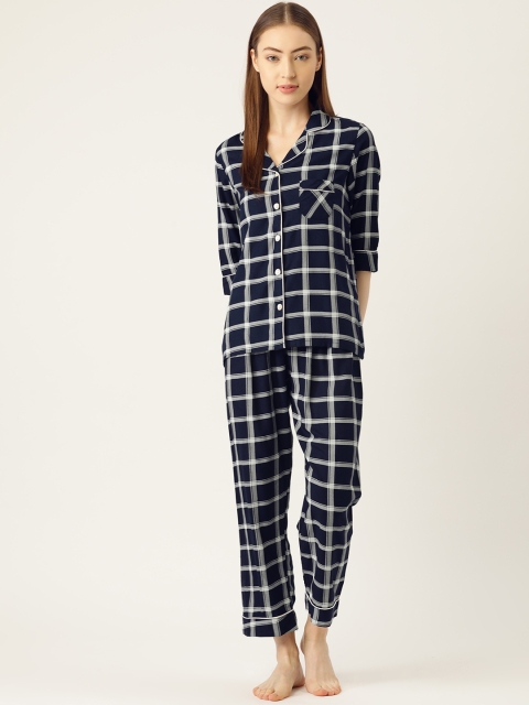 

Sweet Dreams Women Navy Blue & White Checked Night suit