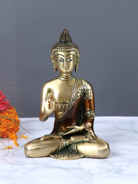 

Aapno Rajasthan Brown & Gold-Toned Copper Finish Buddha Showpiece