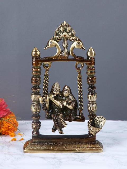 

Aapno Rajasthan Brown & Gold-Toned Handcrafted Radha Krishna Jhula Showpiece