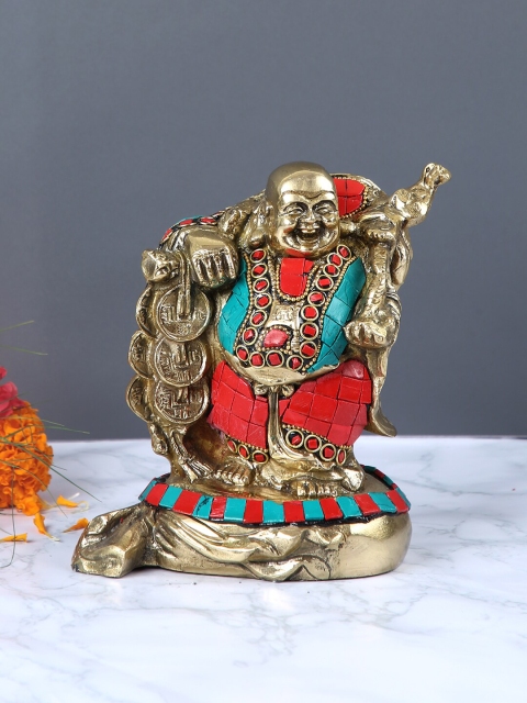 

Aapno Rajasthan Gold-Toned & Red Handcrafted Laughing Buddha Statue