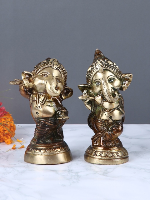 

Aapno Rajasthan Set Of 2 Brown & Gold-Toned Lord Ganesha Figurines Showpiece