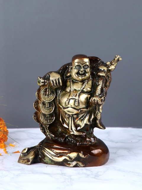 

Aapno Rajasthan Brown Laughing Buddha Brass Statue Handcrafted Showpiece
