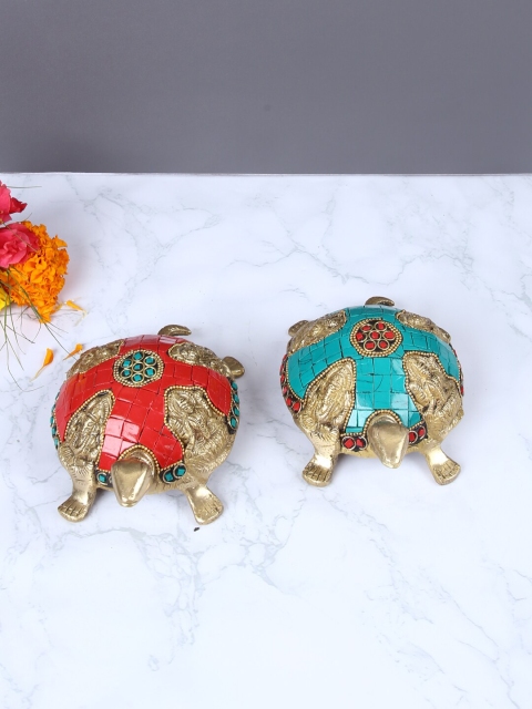 

Aapno Rajasthan Set Of 2 Gold-Toned & Red Tortorise Showpieces